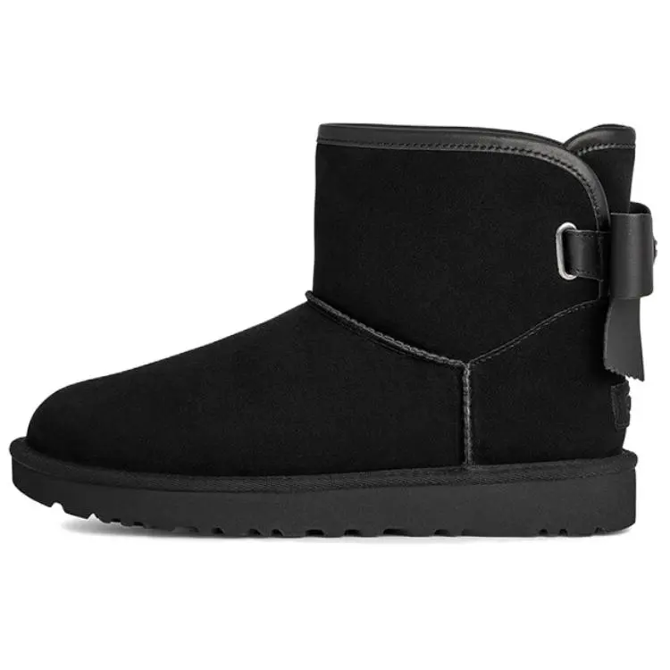 UGG Ultra Mini Bailey Leather Bow Comfortable Simple Snow Boots 1174494-BLK