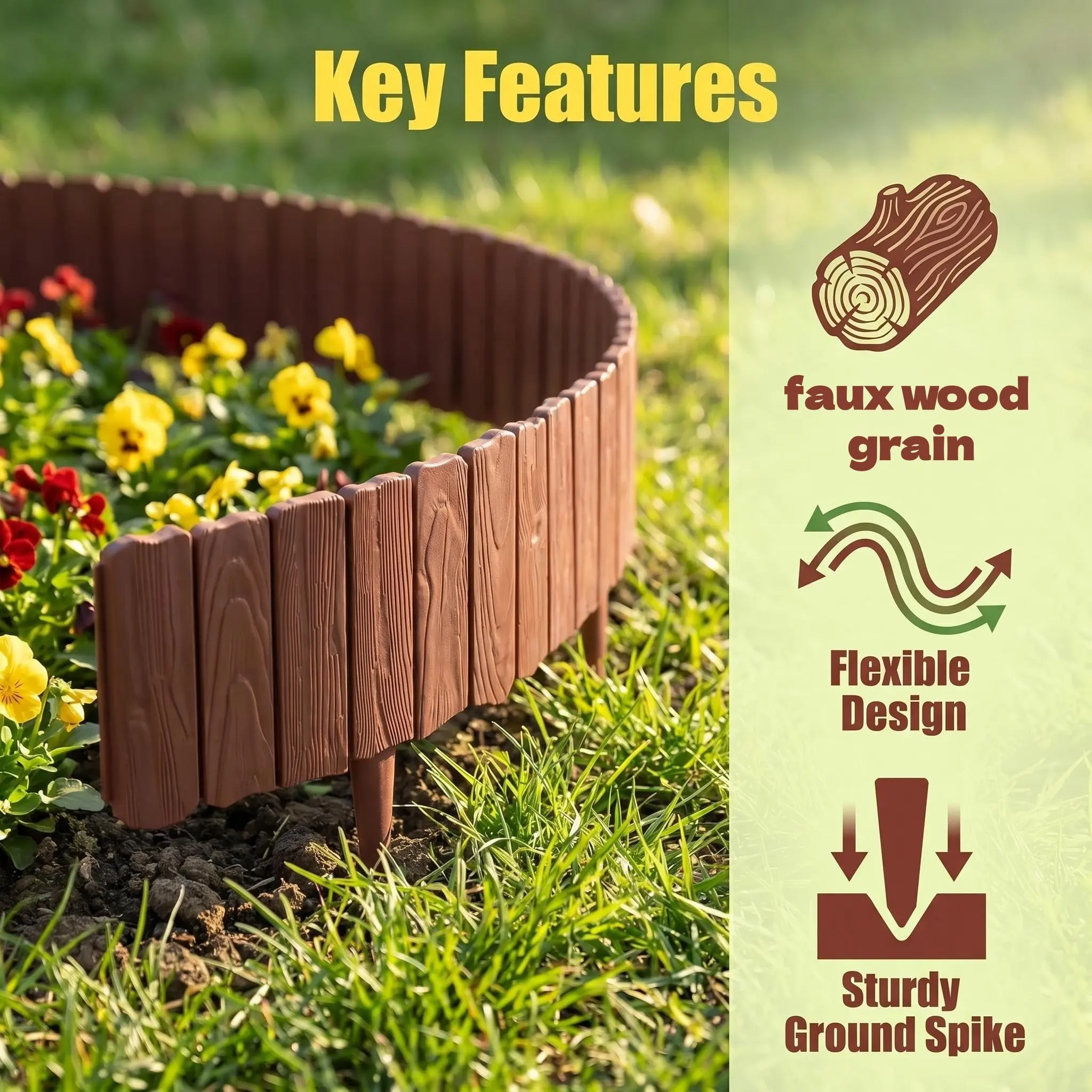 12pcs Imitation Stone Pattern Garden Fence, Plastic Flower Bed Edging, Outdoor Courtyard Decoration, Easy Installation, Garden Enclosure
