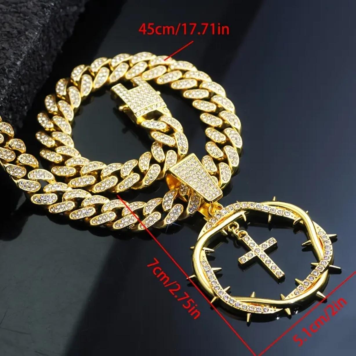 Iced Out Cross Pendant Necklace Moissanite 18K Gold Plated Miami Cuban Chain Hip Hop Jewelry Unisex Gift for Men Women