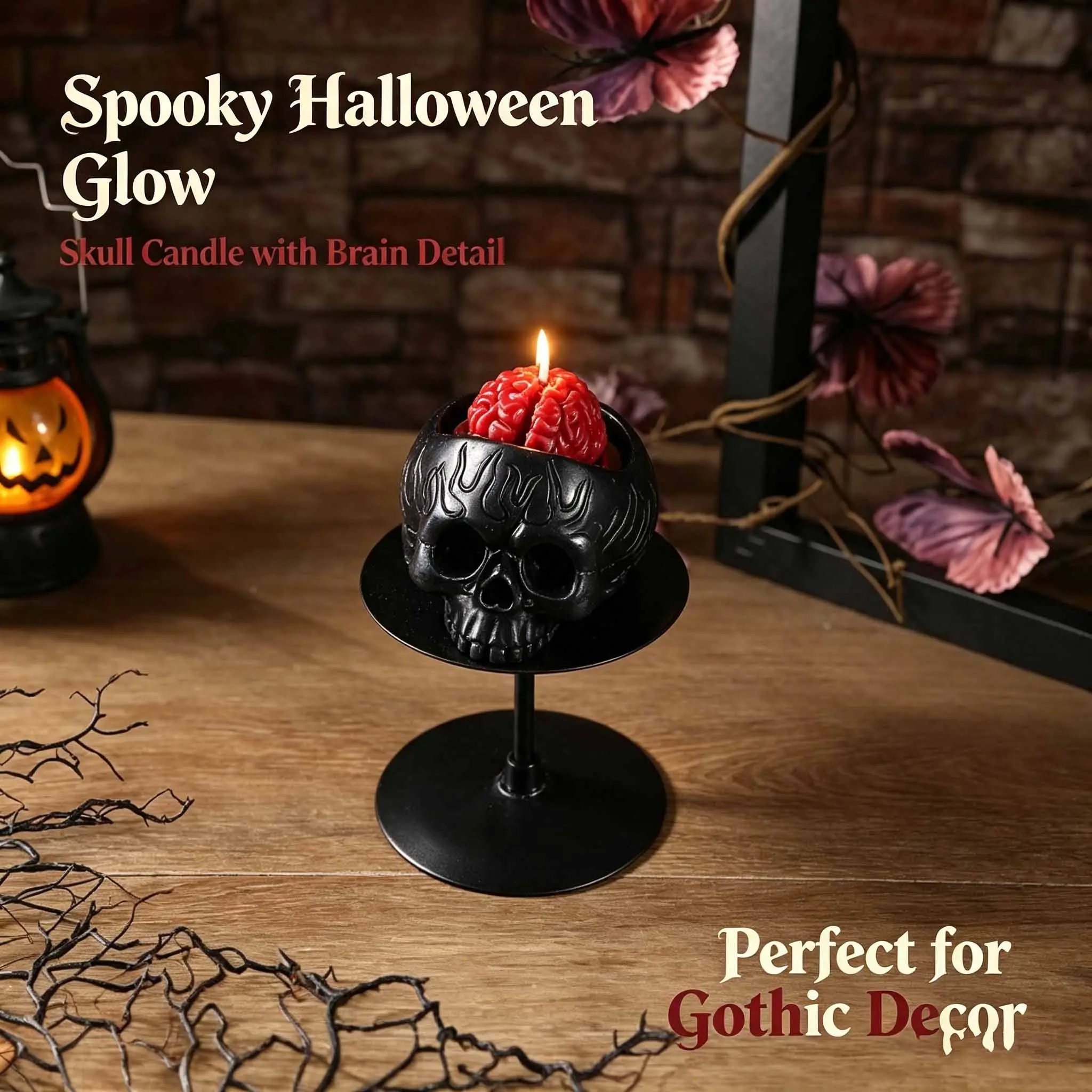 Gothic Skull Brain Candle, Halloween Horror Scented Wax Candle, Handmade Crafted, Festival Party Table Decor Gift, Solid Form