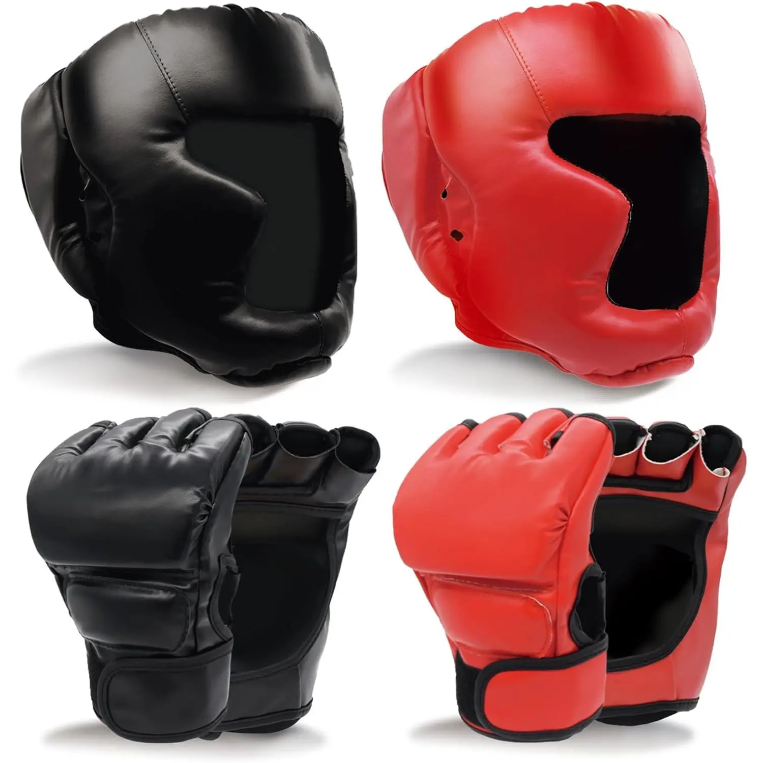 Adult Boxing Sets, 2 Pairs of Boxing Gloves, 2 Guards and Headgear for Martial Arts Training