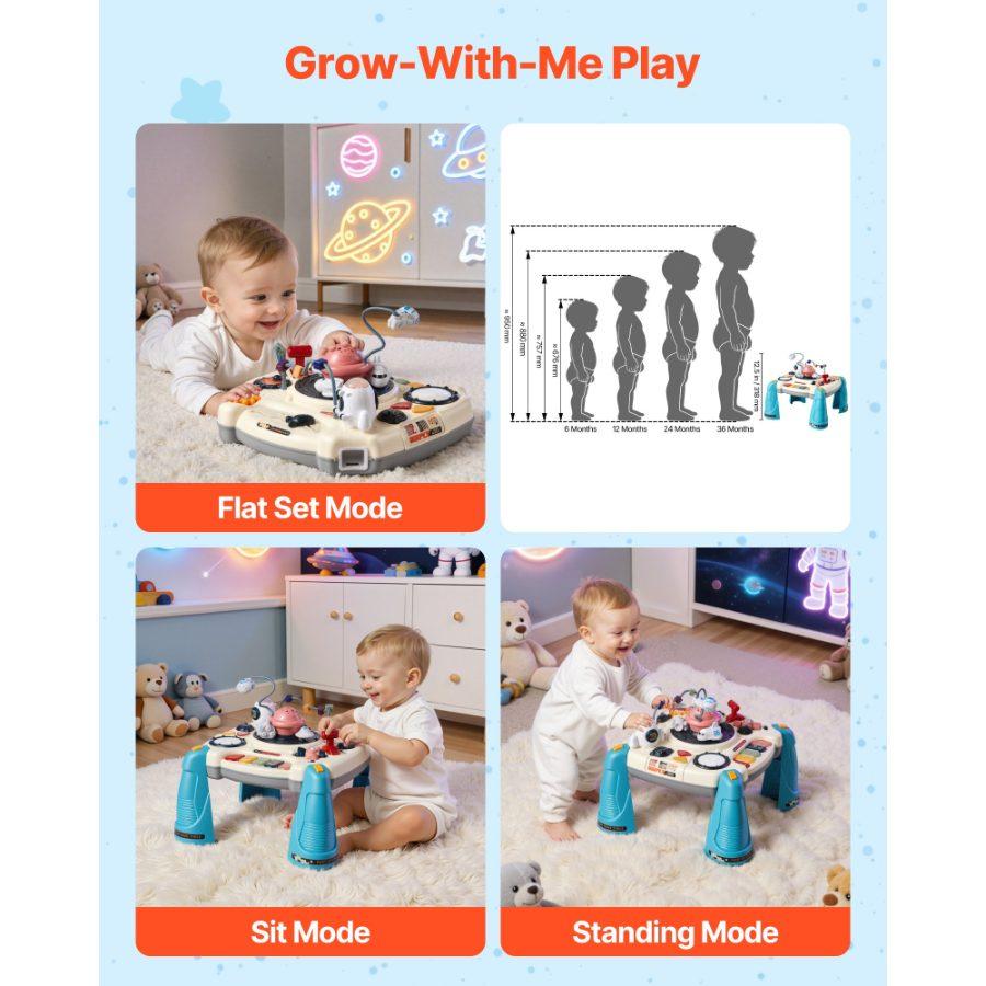 VEVOR Baby Spacecraft Musical Table Toys for 1-3 Years Old, Learning Activity Desk with Space Theme Soft-glow Star Projector 60+ Sound Sources, Toddler Learning Table for Kids 6+ Months