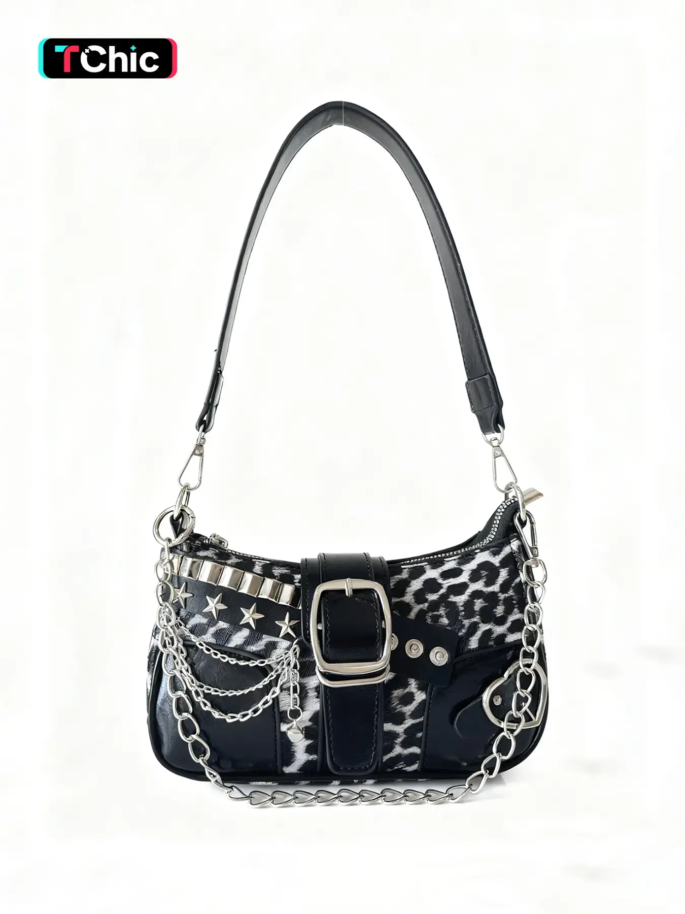 Women PU Leather Bag, Retro Color Block Moon Shape Handbag, Y2K Style Chain Decorative Shoulder Crossbody Bag, Fashion Trendy Casual, Chic Chain Crossbody, Crescent Bag, Color Blocked Bag, Vintage Shoulder Bag, Colorblock Pattern Bag