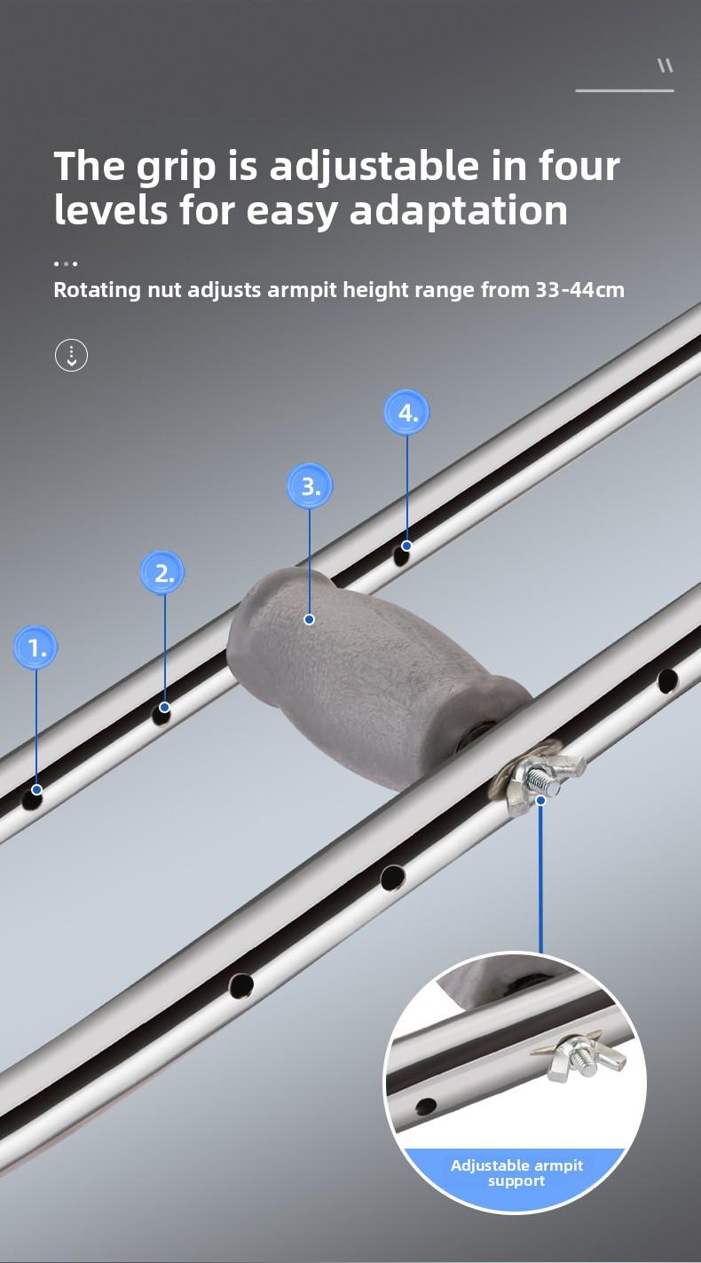 Shock-absorbing stainless steel crutches, double crutches for fractures, underarm crutches, lightweight crutches for disabled and elderly, spring shock-absorbing crutches