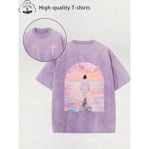 Women's 210G Thick Knit Cotton Blend Retro Washed Graphic Top, Women's Clothing, Round Neck Short-Sleeve Breathable 90s Vintage Baggy Loose-Fit Streetwear for Spring/Summer, Sohochic Purple (Turn Inside Out Before Washing)