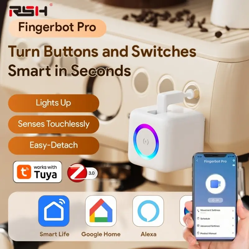 Smart Fingerbot Pro Zigbee Button Presser Robot, Voice & APP Control, RGB Indicator, Touchless Auto Presser, Compatible with Alexa, Google Home