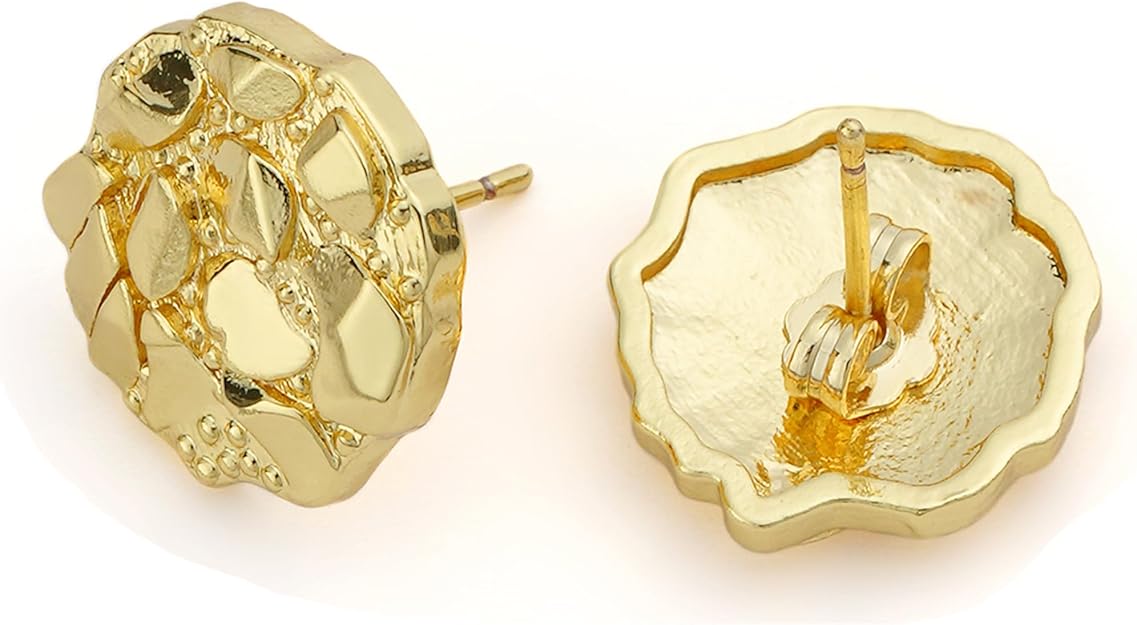 14K Gold Plated Round Nugget Stud Earrings, Textured Irregular Statement Studs, Trendy Earrings for Women