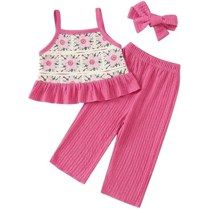 Toddler Baby Girl Summer Clothes Outfits Crocheted Ruffle Camisole Pants Kids Clothing Set
