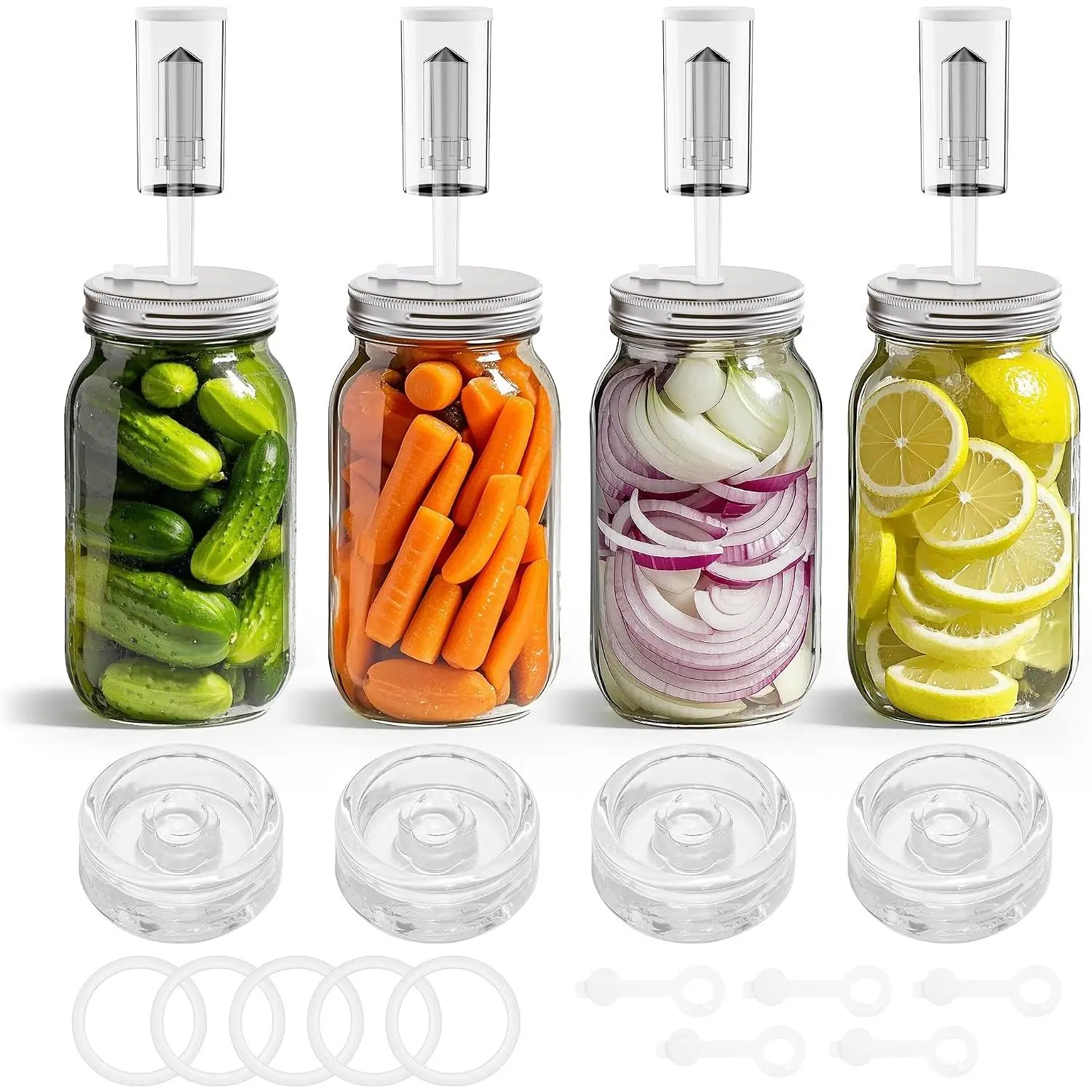 Fermentation Kit for Wide Mouth Mason fermentation Jar for Pickling &  | Sauerkraut Kit with 4 Glass Fermentation Weights,4 Fermenting ,4 Airlocks,5  Rings,5  Grommet ( No Jars )