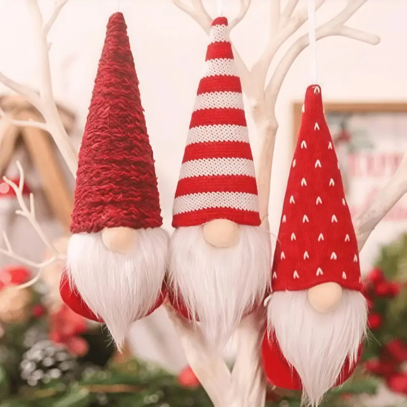 3pcs Festive Christmas Gnome Table Centerpieces - Colorful Polyester Hanging Ornaments with Plush Accents, Perfect for Holiday Parties and Home Decor, Gnome Christmas Decorations