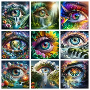 5D DIY Diamond Painting Kit Mystical Surreal Nature Eye Landscape Art Pattern Collection, Full Round & Square Drill Rhinestone Mosaic Cross Stitch Craft Kit, Handmade Ornament Wall Art Home Decor Gift for Living Room Bedroom Study Room
