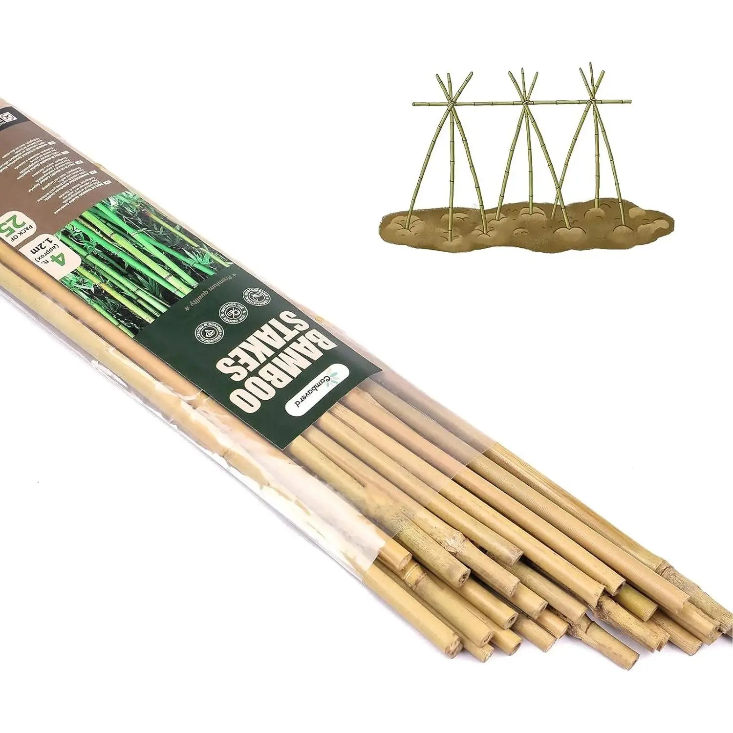 Bamboo Stakes 4ft Natural Plant Stakes for Tomatoes, Beans, Climbing Plants Support - 25 Pack Bamboo Sticks for Plants