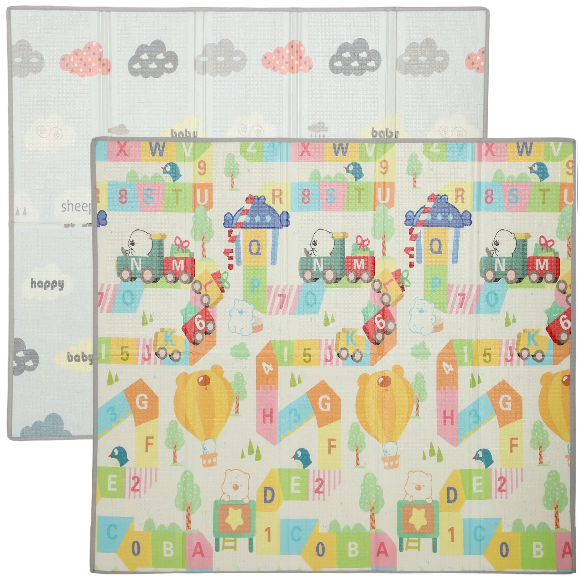Foldable & Reversible Baby Play Mat, 79" x 71" Foam Floor Mat, Non-Slip Waterproof Crawling, Alphabet & Cloud Design