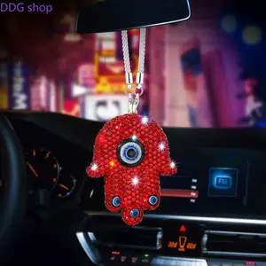 1pc of Fatima'S Hand Car Pendant, a Creative Handmade Rhinestone Car Rearview Mirror Ornament, Featuring an Evil Eye Crystal Sun Catcher And a Hamsa Hand Decoration for Car Interior.