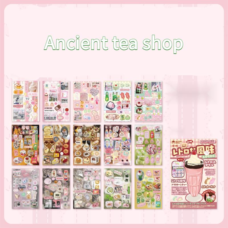 60 sheets/set, retro stickers, food theme, cute healing style, coated paper material, can decorate mobile phones, photo albums, water cups.