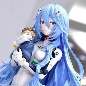 10cm Long Hair Rei Ayanami Kneeling Pose Beautiful Girl Figure Anime Statue Desktop Decoration Collectible Model Ornament