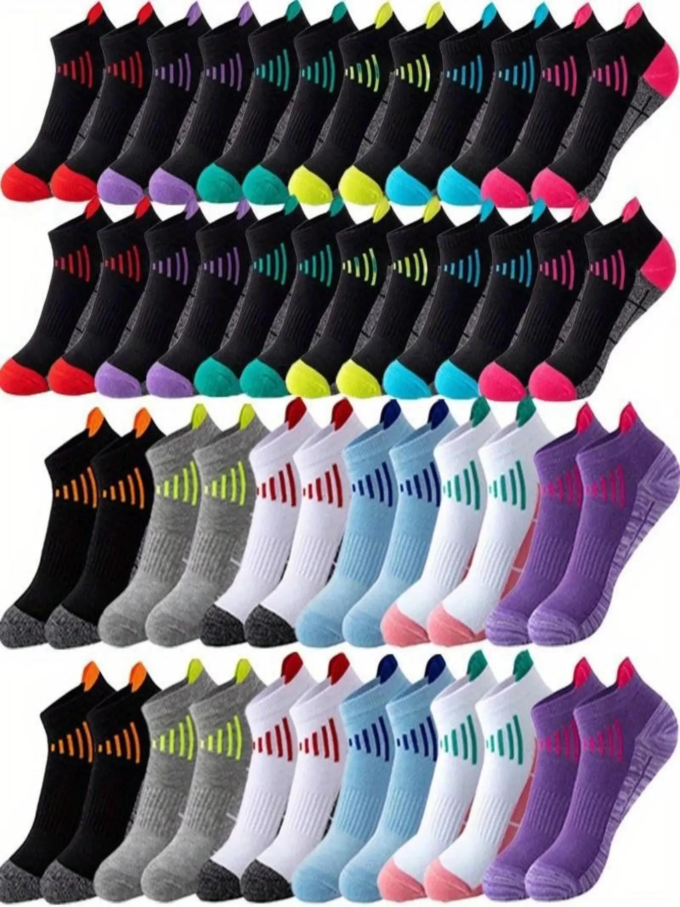 24 Pairs Women's Socks, Thickened Colorblock Crew Socks, Breathable Running Socks, Anti-Slip Durable American Sports Socks, Spring Summer Quick-Dry