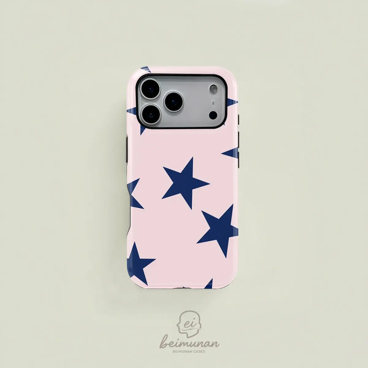 Navy blue retro American-style trendy star pattern phone case, sturdy and durable 2-in-1 protective case, MagSafe compatible, suitable for iPhone 17/16/15/14/13/12/11 Pro Max/Plus/Pro, simple and stylish phone case, perfect for holiday gifts.