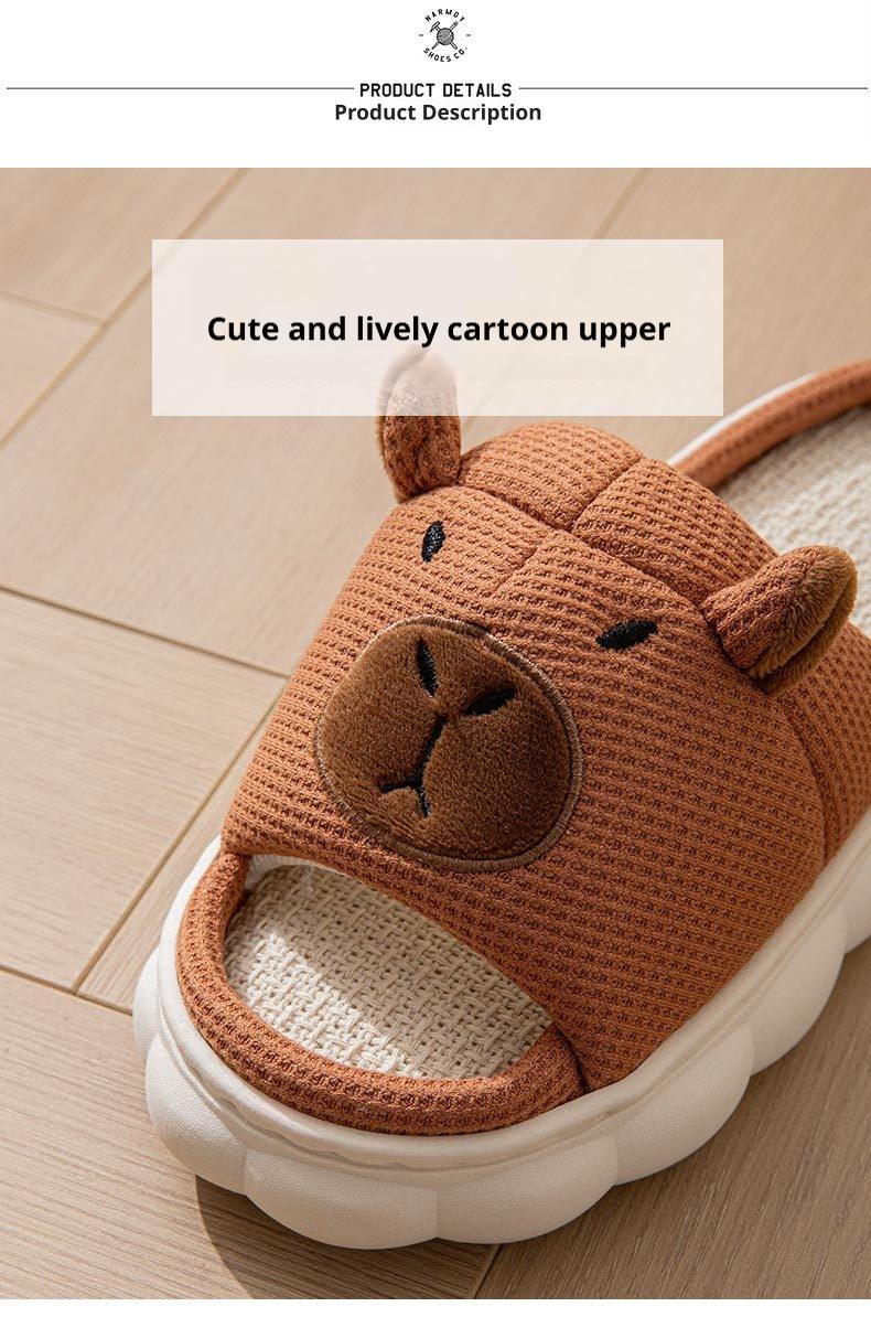 Women's Kapibala Open Toe Linen Slippers Non-Slip Breathable Indoor Home Slides Lightweight Comfortable Footwear for All Seasons Wooden Floors Daily Wear