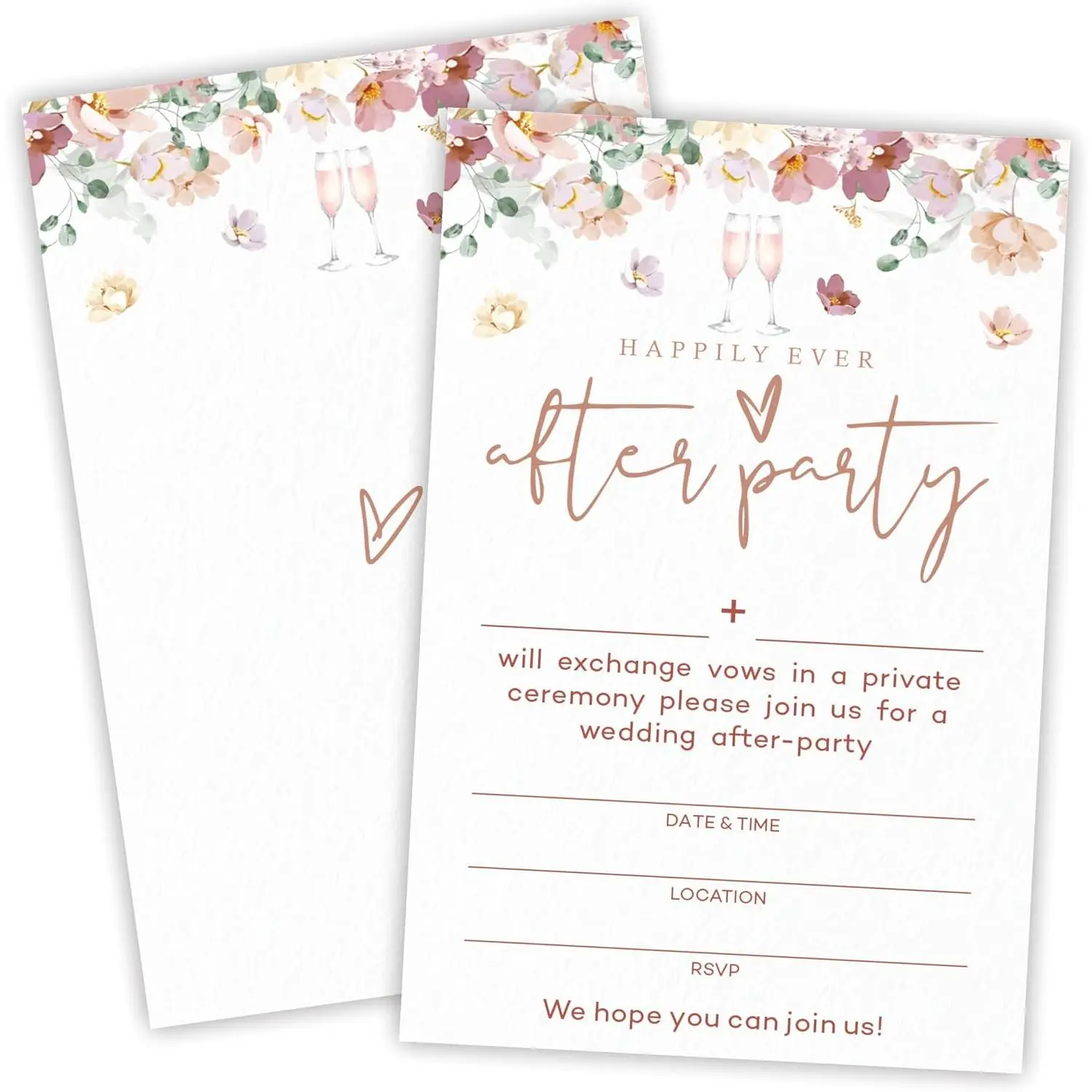 Colorful Floral Happily Ever After-Party Invitations, 25 Floral Wedding Invite Cards With Envelopes,Fill In Style Invites For Newlyweds, Mr & Mrs, Wedding Party Favor & Supplies - A06
