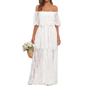 Holipick Women's Off Shoulder Lace Maxi Dress Boho Wedding Guest Bridesmaid Beach Formal Long Dress  SwimWeek  summervibes