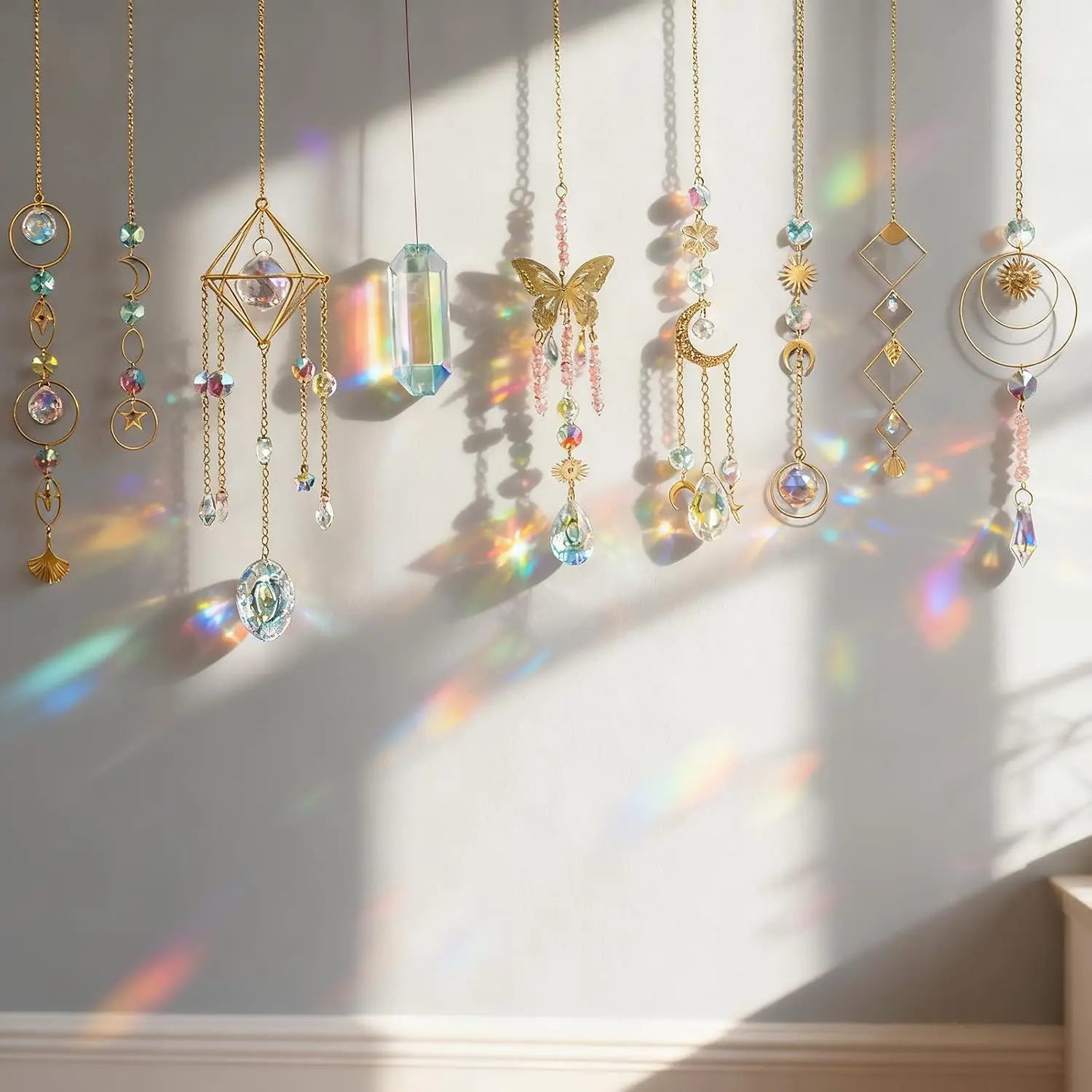 DIY  Suncatcher Kit with Wind Chime/2pcs Large Prism,Dream Catchers Arts and Crafts Kits for Adults Hobbies,Sun Catchers Beads with Butterfly for Indoor Window  Outdoor Decor Gifts