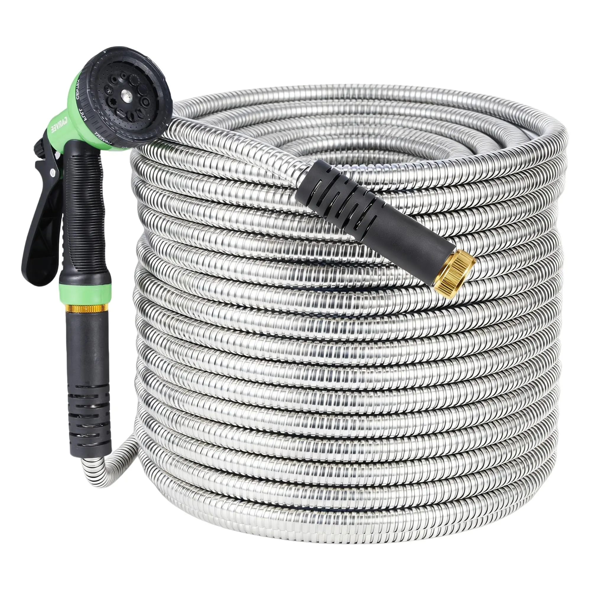 GARVEE 50 ft Stainless Steel Garden Hose with 10-Function Sprayer Nozzle, Non Kinking Flexible Stainless Steel Heavy Duty Metal Water Hose, NON Expandable for Uninterrupted Water Flow, Solid Brass 3/4'' Con