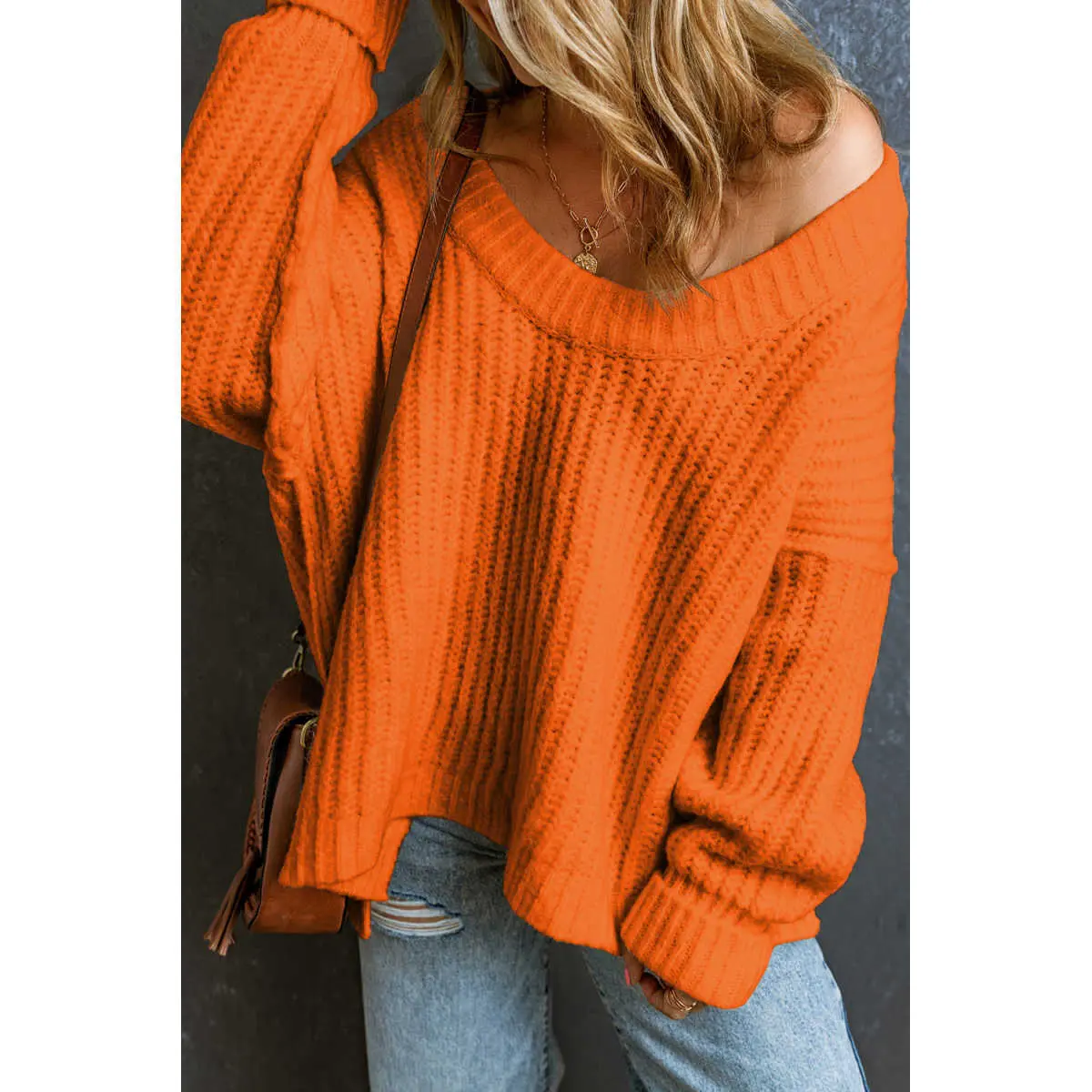 Lady's Ribbed Knit Chunky Sweater - Crew Neck, Long Sleeve, Oversized Slouchy Pullover Piece with Flattering Fit for Women's Knitwear Style, Basic