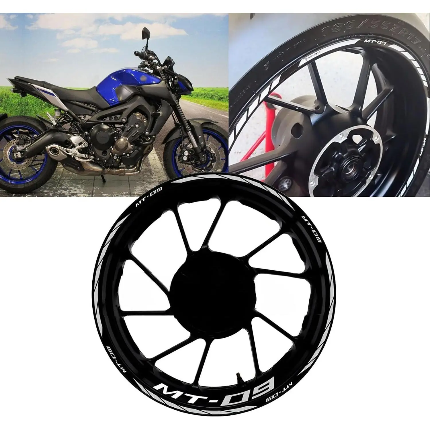 Waterproof Reflective PVC Rim Stickers for MT-09 (2017-2025), Front/Rear Wheel Modified Stickers with Visibility Boost, Motorcycle Exterior Accessories (Titanium), Sticker, Rims