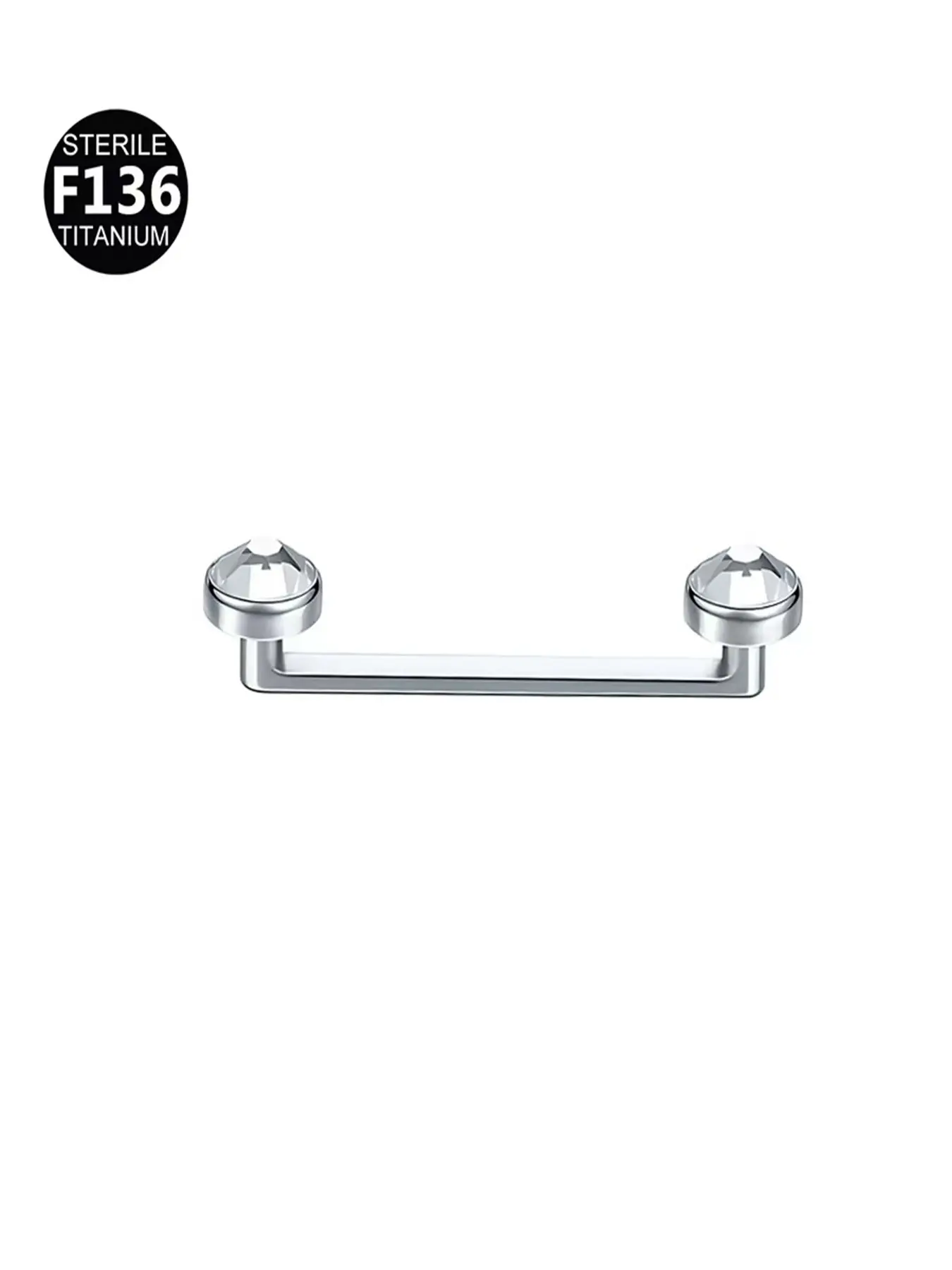 14g Titanium Surface Piercing Barbell, Dual Crystal Internal Thread, Right Angle Czech Drill, Lockbone Piercing, 10/12/14/16mm