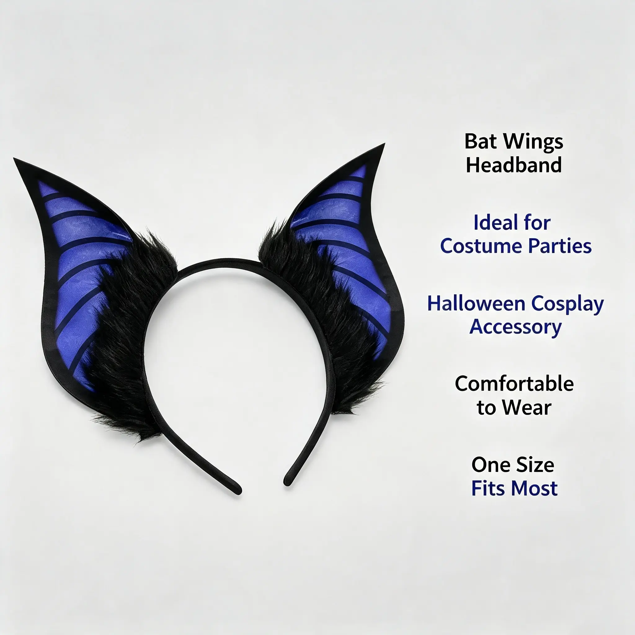 Demon Bat Ears Headband, Faux Fur Bat Ear Accessory, Dark Gothic Style, Perfect for Halloween Parties, Cosplay, Masquerade, Photo Shoots