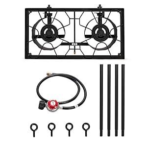 ROVSUN 2 Burner Outdoor Propane Gas Stove 150,000 BTU High Pressure Stand Cooker for Backyard Cooking Camping Home Brewing Canning Turkey Frying, 20 PSI Regulator ROVSUN 2 Burner Outdoor Propane Gas Stove 150,000 BTU High Pressure Stand Cooker for Backyard Cooking Camping Home Brewing Canning Turkey Frying, 20 PSI Regulator