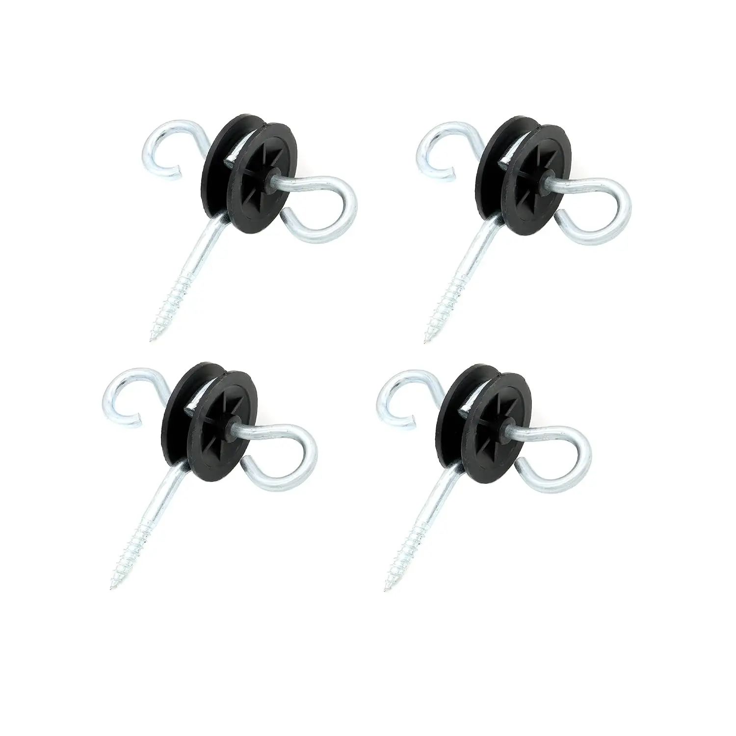 4 Count Set Plastic/Steel 2-Rings Electric Fence Screw-in Gate Handle Anchor with Screw-in Insulator for Spring Gates, Black