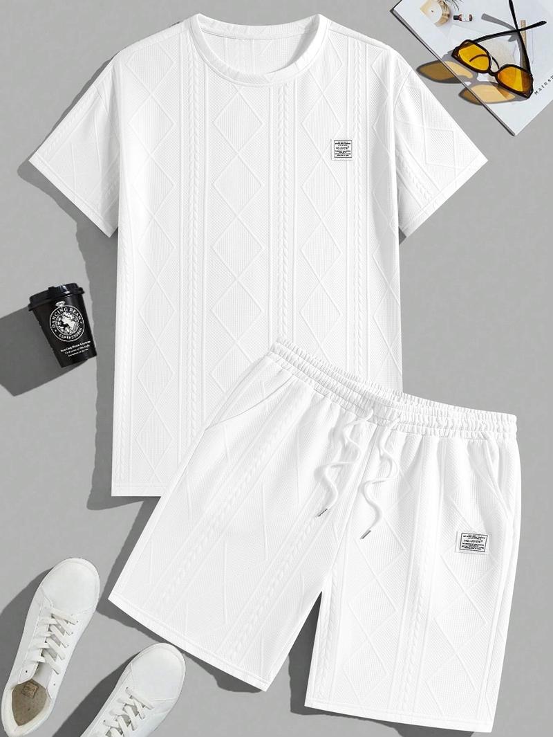 Men's Summer Casual Sports Suit 2-Piece texture Set Jacquard Texture Fabric Breathable Round Neck T-Shirt & Shorts Formal Tropical Man Top Suits Menswear Clothes Crewneck Shortsleeve Suitable for daily leisure running tiktok shop deals gifts for him Men's Summer Casual Sports Suit 2-Piece texture Set Jacquard Texture Fabric Breathable Round Neck T-Shirt & Shorts Formal Tropical Man Top Suits Menswear Clothes Crewneck Shortsleeve Suitable for daily leisure running tiktok shop deals gifts for him