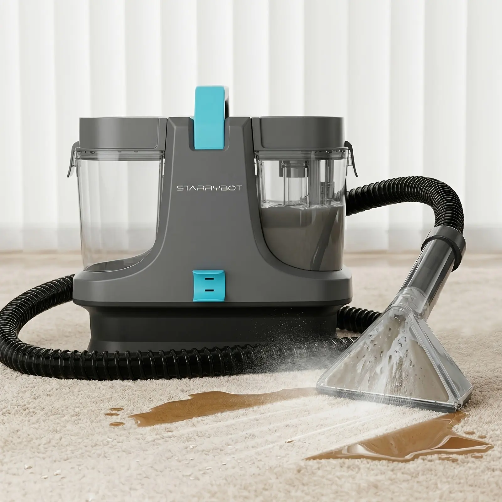 Starrybot 1500W Portable Carpet Cleaner with Steam & Heat, 35KPa Powerful Suction Spot Cleaner Professional Upholstery Cleaning Machine with 65oz Water Tank, Carpet Washer, Upright Carpet Cleaner Machine, Home Cleaning Tool