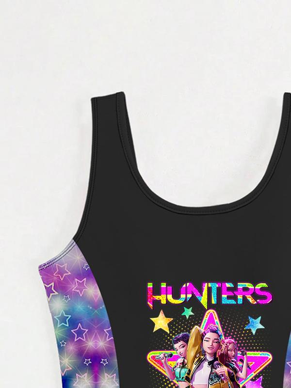 K-Pop Hunter Girl Swimsuit Set, Starry Gradient Two-Piece, Shiny Sweet Cool Separated Swimwear for Women, Tankini With Shorts