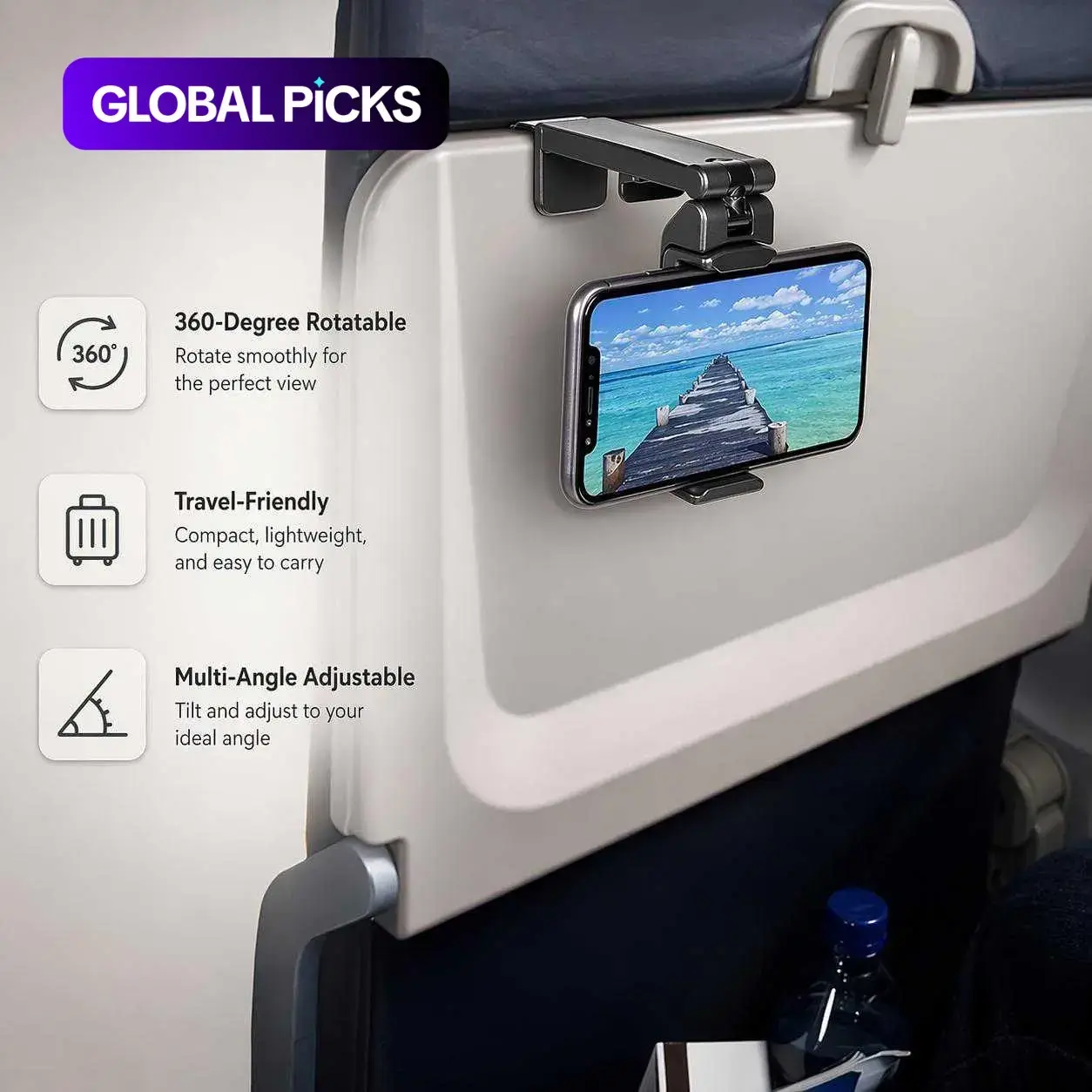 Universal 360-Degree Rotatable Phone Holders, Cell Phone Mounts, Mobile Phone Mount, 1 Count Multi-Angle Adjustable Phone Stand, Cellphone Stand, Cell Phone Swivel Mount for Flights, Travel and Business Trips, Phone Accessories #GLOBAL PICKS