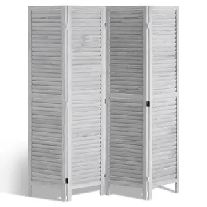 Wood Room Divider, 4-Panel Folding Privacy Screen, 66.9 Inches Tall Indoor Wooden Partition, Freestanding Portable Privacy Screen For Room Separation, Ideal For Home, Office, Restaurant And Bedroom, (Light Grey)