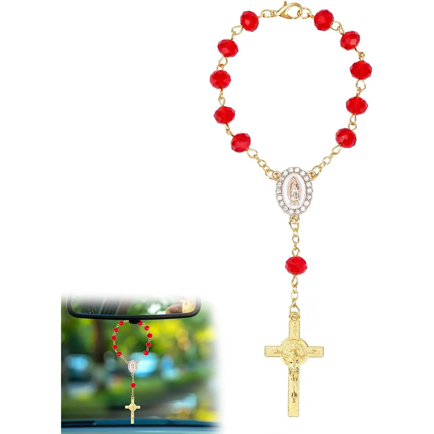 Mini  Rosary for Rearview Mirror,  Rosary with  Pendant