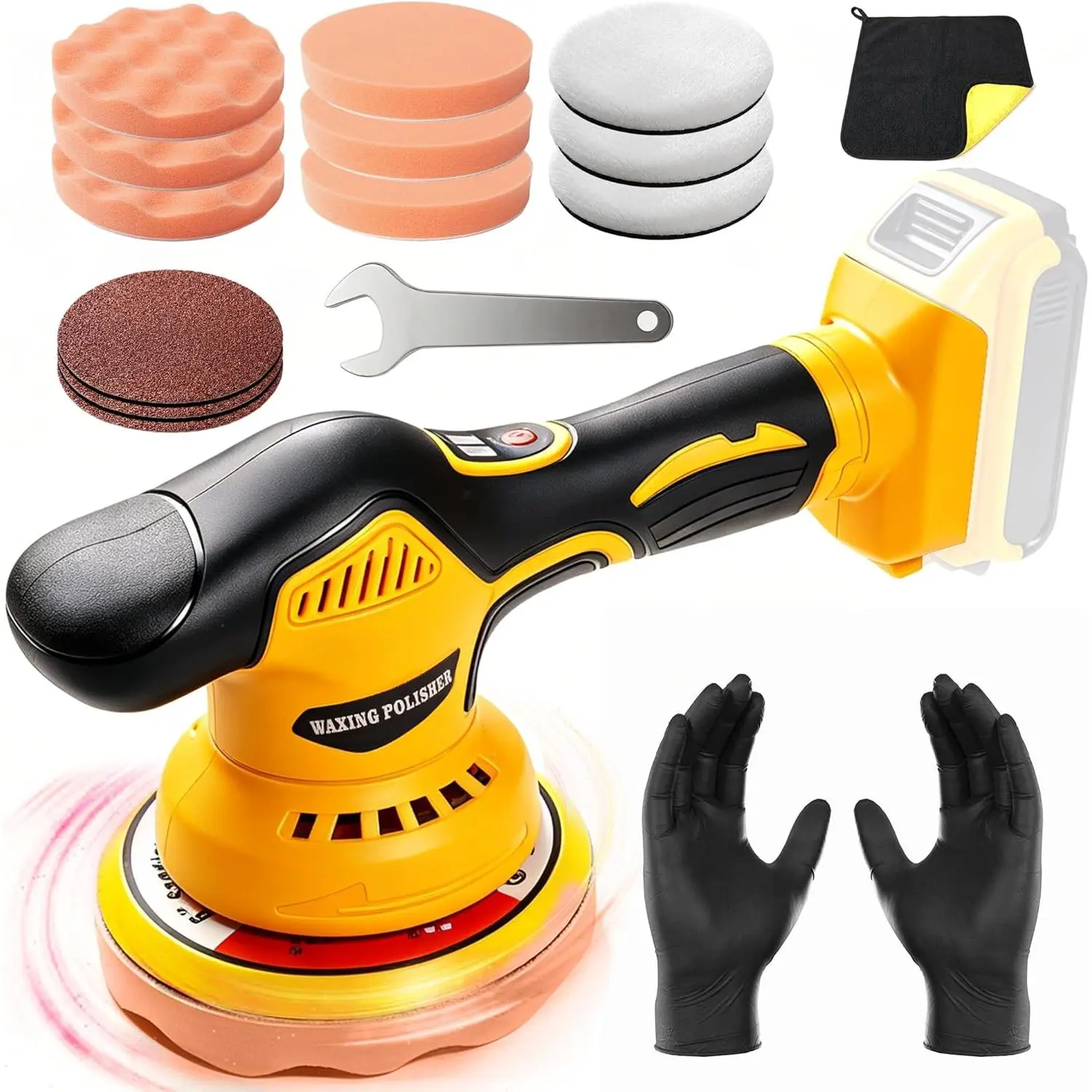 6-Inch Cordless Orbital Car Polisher Tool - Dewalt 20V Battery Compatible, 8 Speeds (2800-5500 RPM), 16PCS Polishing Accessories Set, for Paint Repair, Waxing