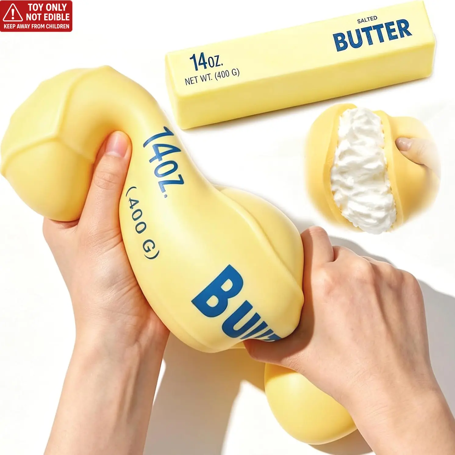 10IN Giant Butter Squishy Shaving Cream Filled, Jumbo Big Butters 14oz Squeeze Stress Stick Not Foam, Large Butter Ball Stress Relief Slow Rising Fun for Anxiety Relief Party Favors Stress Relief Tools