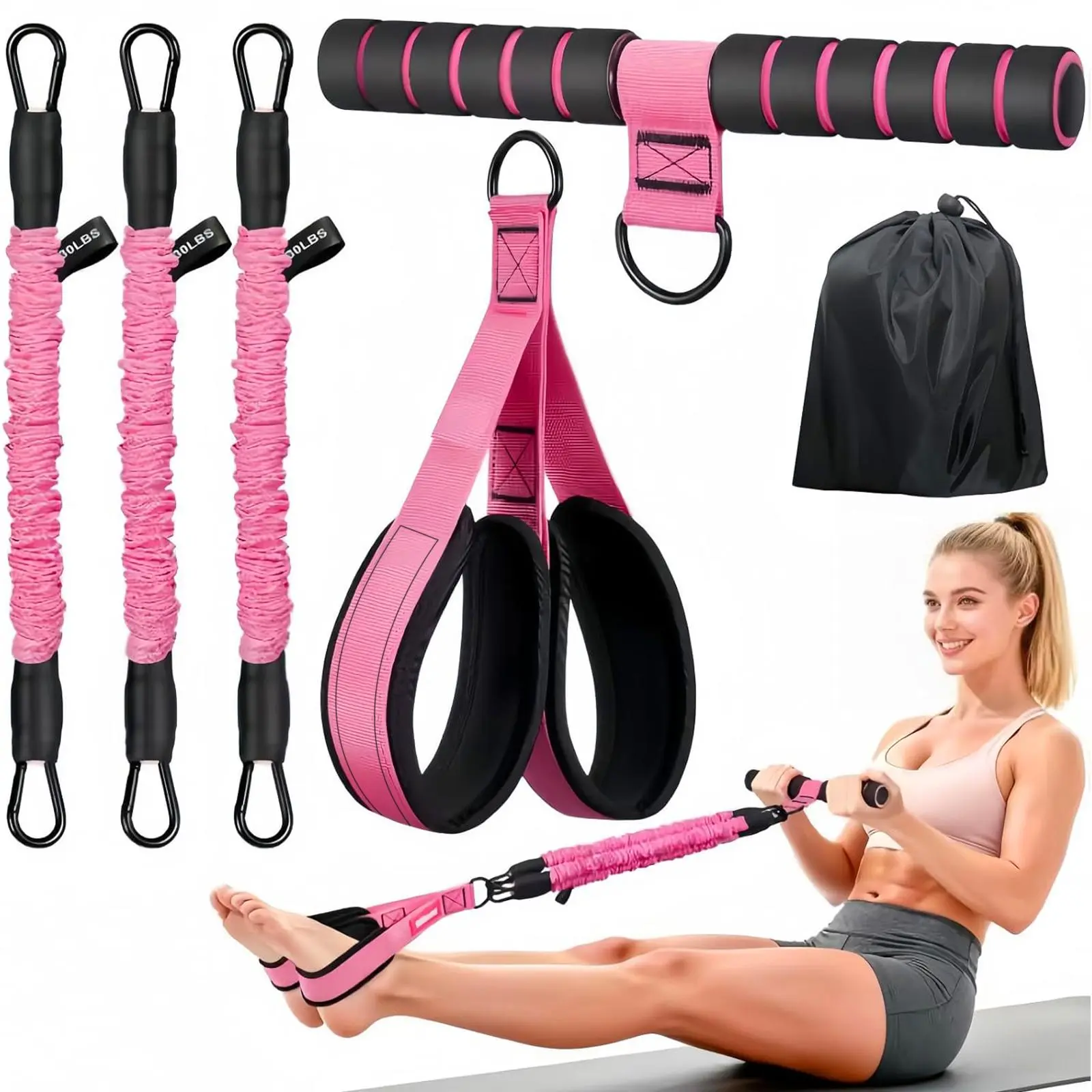 Pilates Bar Kit with Resistance Bands, Multifunctional Yoga Pilates Bar,  Portable Home Gym for Women, Portable Pilates Equipment, Pilates Workout Equipment