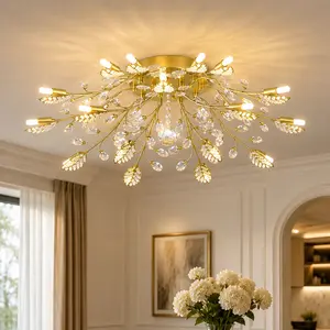 ARCH Furniture 15-Light Crystal Rectangle Chandelier, Gold Metal Frame with Seeded Glass, G9 Bulb Base (Bulbs Not Included) for Dining Room, Kitchen Island, Foyer, American Traditional Style Ceiling Fixture, Halogen Bulbs
