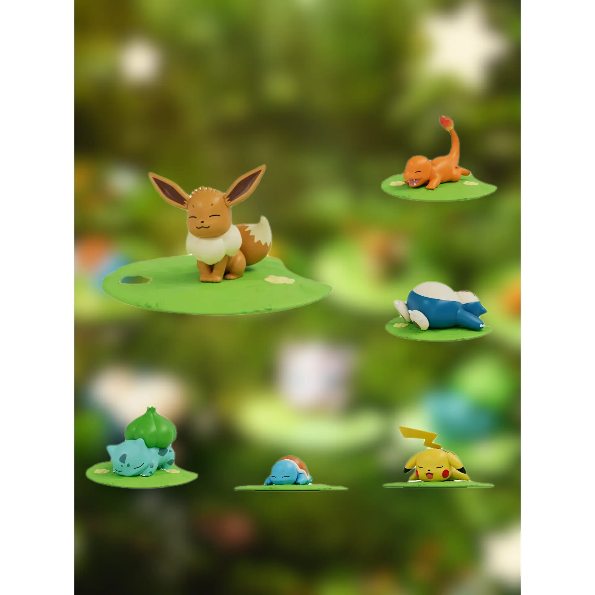 Pokémon Grassland Sleeping Series Anime Collectibles Toyset - Sealed Box Action Figures, Figurines & Bobbleheads for Collectors, Desk Decor with Jigglypuff, Bulbasaur, Charmander, Squirtle, Eevee (Gift Option)