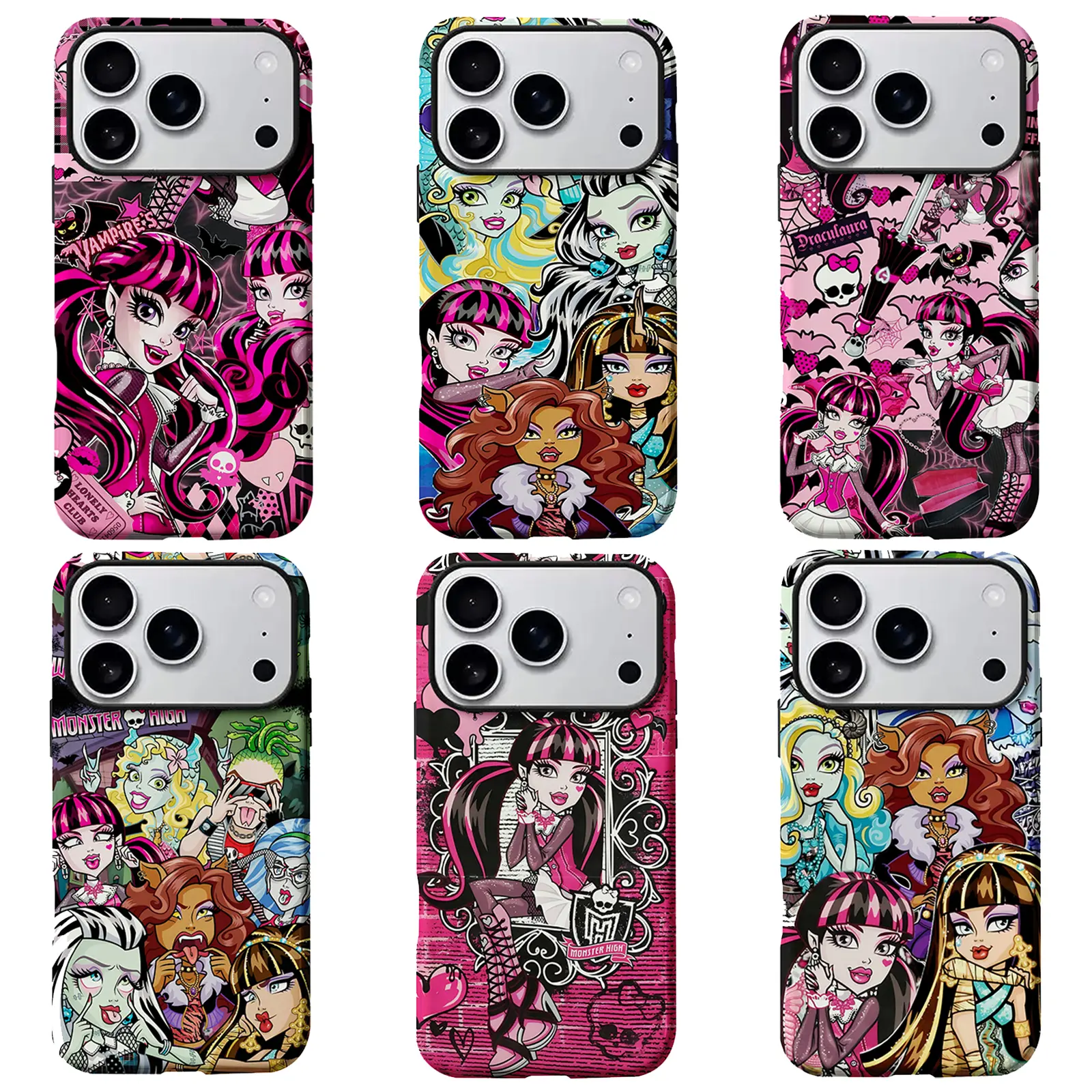 Monster High Characters Protective Phone Case,Tough phone case,for iPhone 16/15/14/13/12/11/17 ProMax Plus for Samsung phones, suitable for both men and women, an excellent choice for Halloween, Christmas and Thanksgiving. Rubber Shockproof phone case