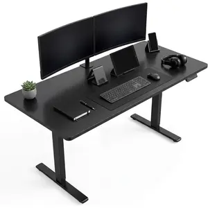 Electric Height Adjustable 3-Fold Sit-Stand Desk, Home Office Gaming Desk Supports Up to 176 Lbs, Multipurpose for Study, Writing & Gaming, Mat Compatible, Black/White/Brown,3 Sizes