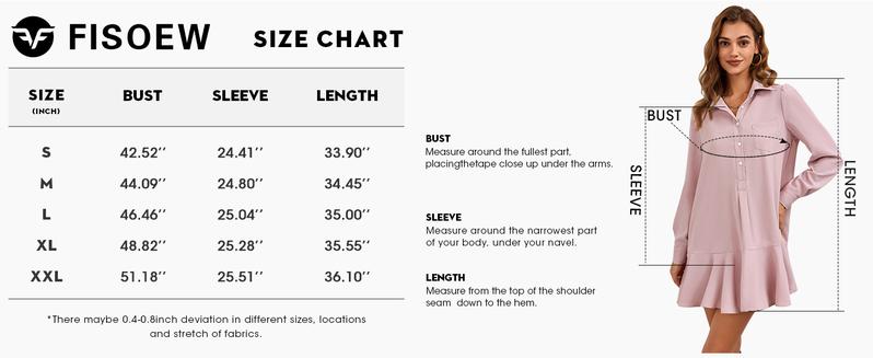 FMEYOA Womens Casual Button Down Shirt Dress Long Sleeve Collared Pleated Swing Mini Dresses FMEYOA Womens Casual Button Down Shirt Dress Long Sleeve Collared Pleated Swing Mini Dresses