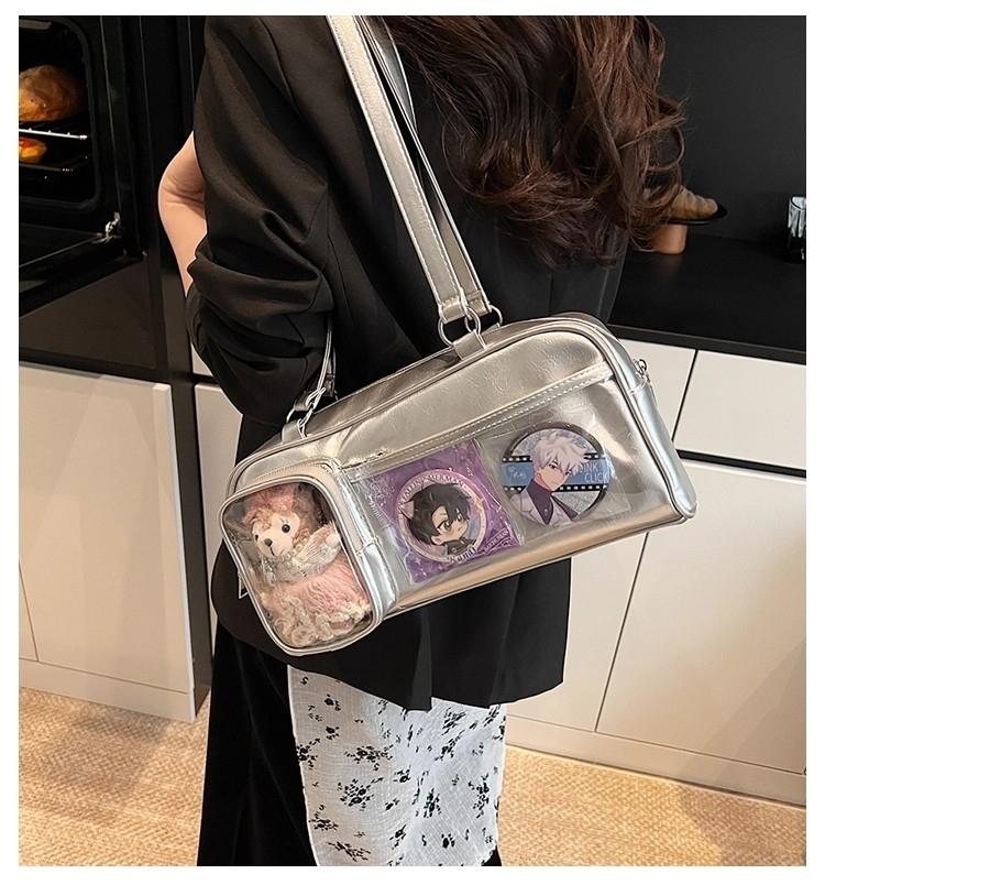 New Y2K Cute Ita Bag Large Capacity Fashion Shoulder Bag Lolita Girls Transparent Cosplay Underarm Bag DIY Badge Display Handbag