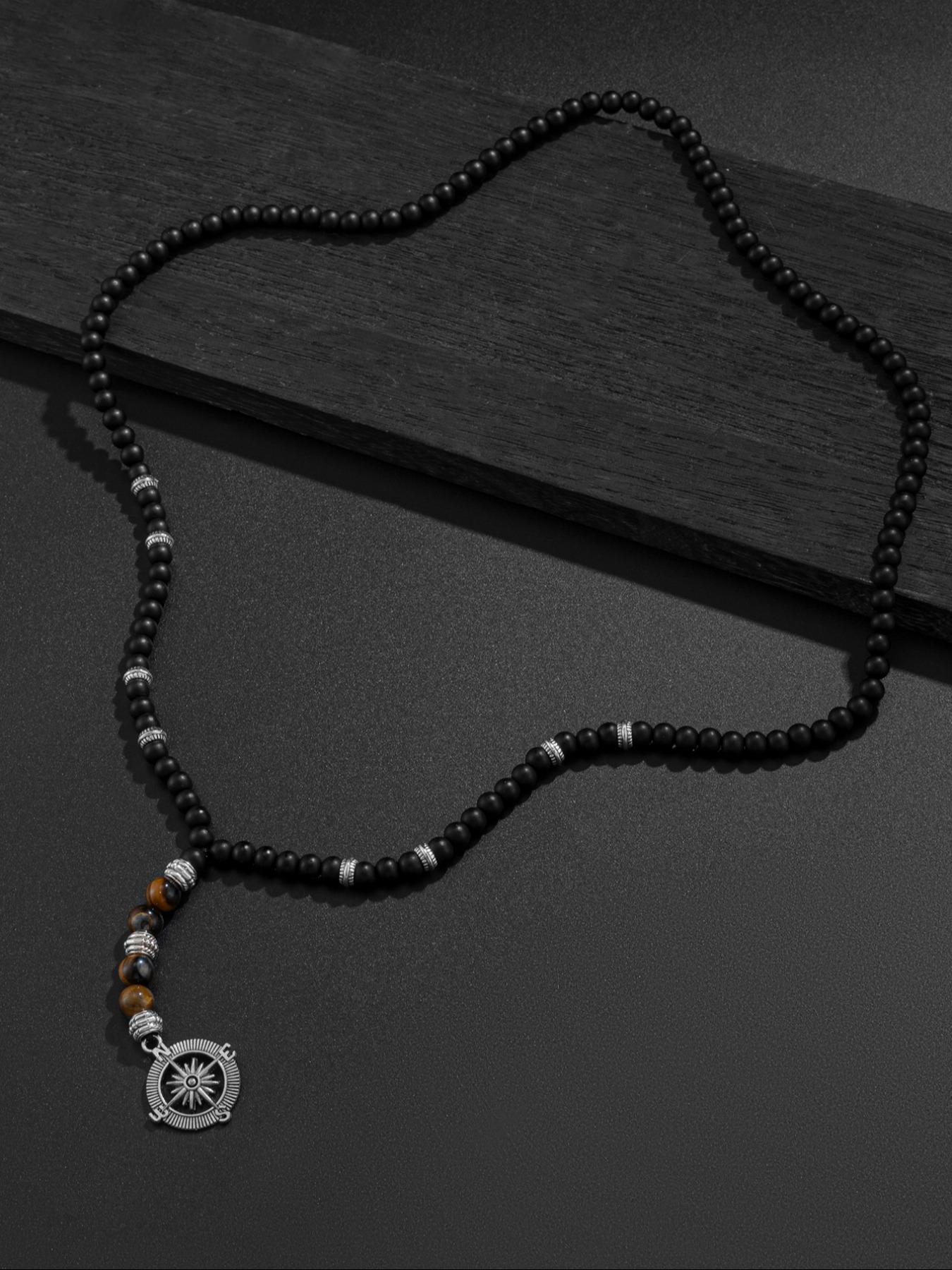 Men's Vintage Compass Design Pendant Necklace, Fashionable Beaded Necklace for Party, Daily Decor, Trendy All-match & Exquisite Jewelry for Birthday Gift, Modern Versatile Accessories