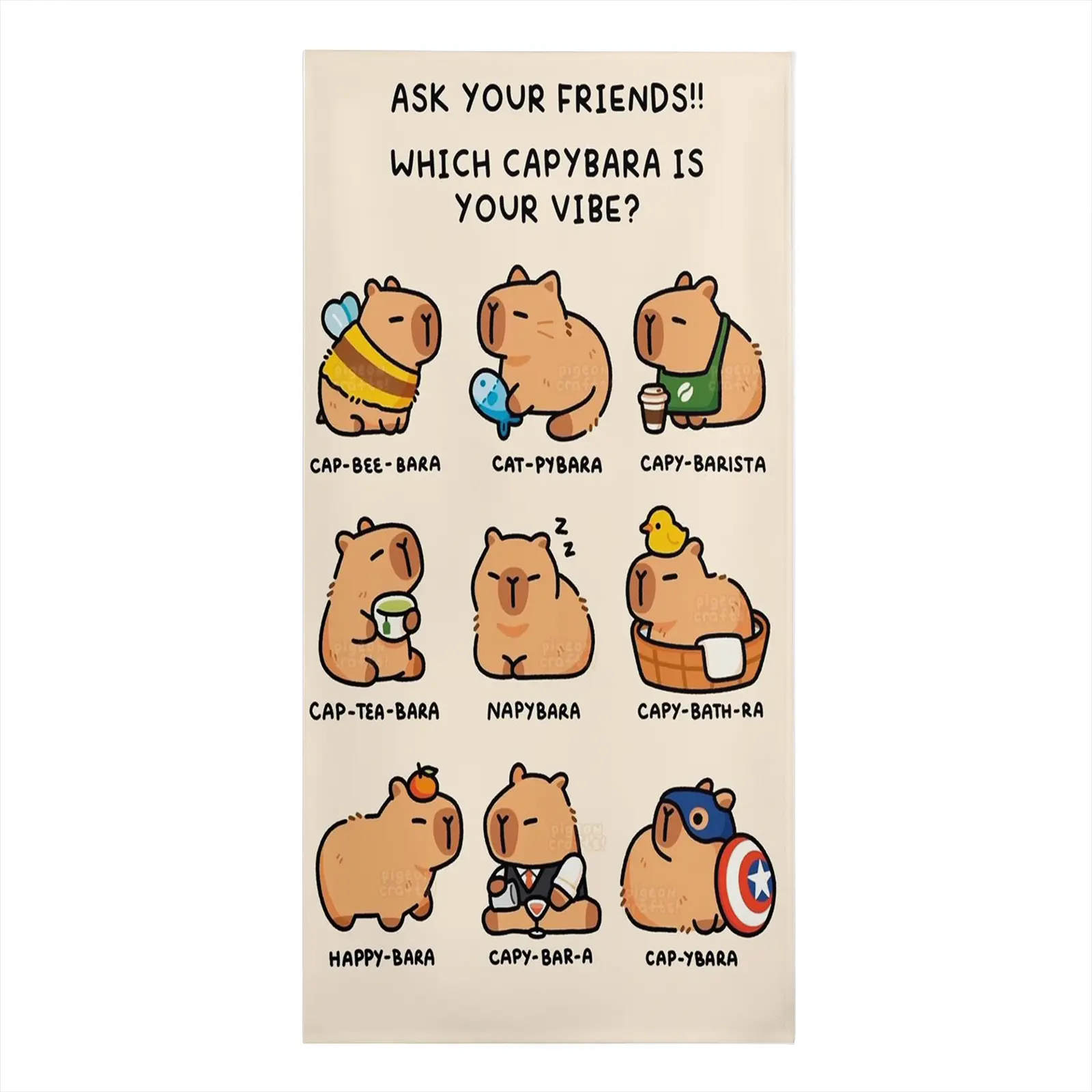 Funny Capybara Pun Beach Towel, "Which Capybara Is Your Vibe" Microfiber Pool Towel, Sand Free Quick Dry Kawaii Cute Wordplay Bath Towel, Novelty Meme Gifts for Teens & Kids
